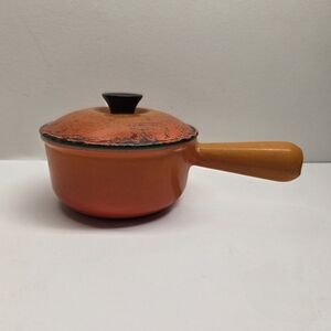 LE CREUSET Orange Enamel Cast Iron # 14 5" Hollow Handle Sauce Pan With Lid